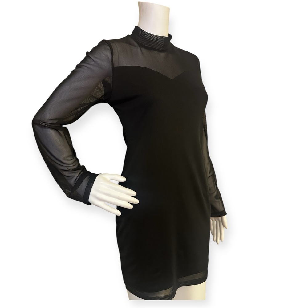 Black Sheer Shinestar Panel Long Sleeve Dress